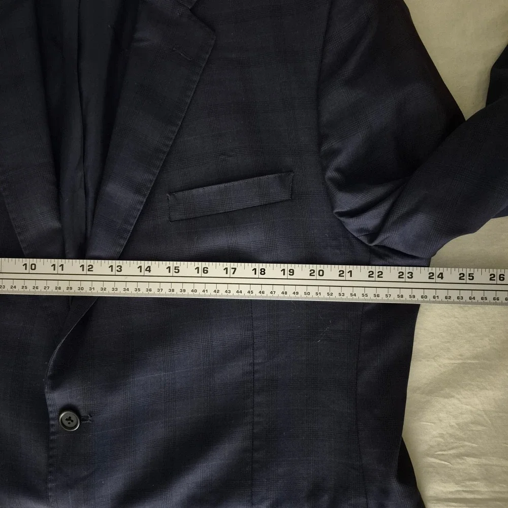 Saks Fifth Avenue Ermenegildo Zegna Suit 46R Navy Plaid Wool 2pc 36x29 Italy
